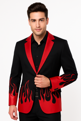 Men's Devil Suit Jacket Costume - Black/Red Flame Design