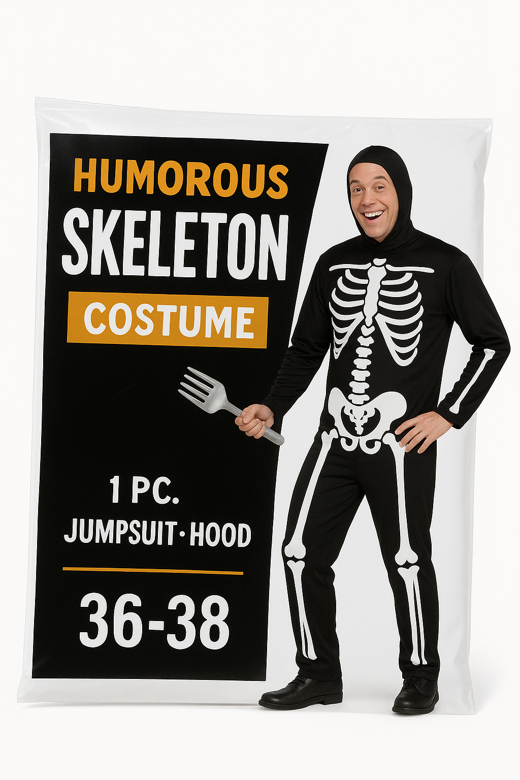 Men's Humorous Halloween Skeleton Costume (Sizes 36-38)