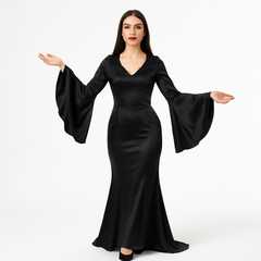 Elegant Morticia-Inspired Costume Dress for Halloween