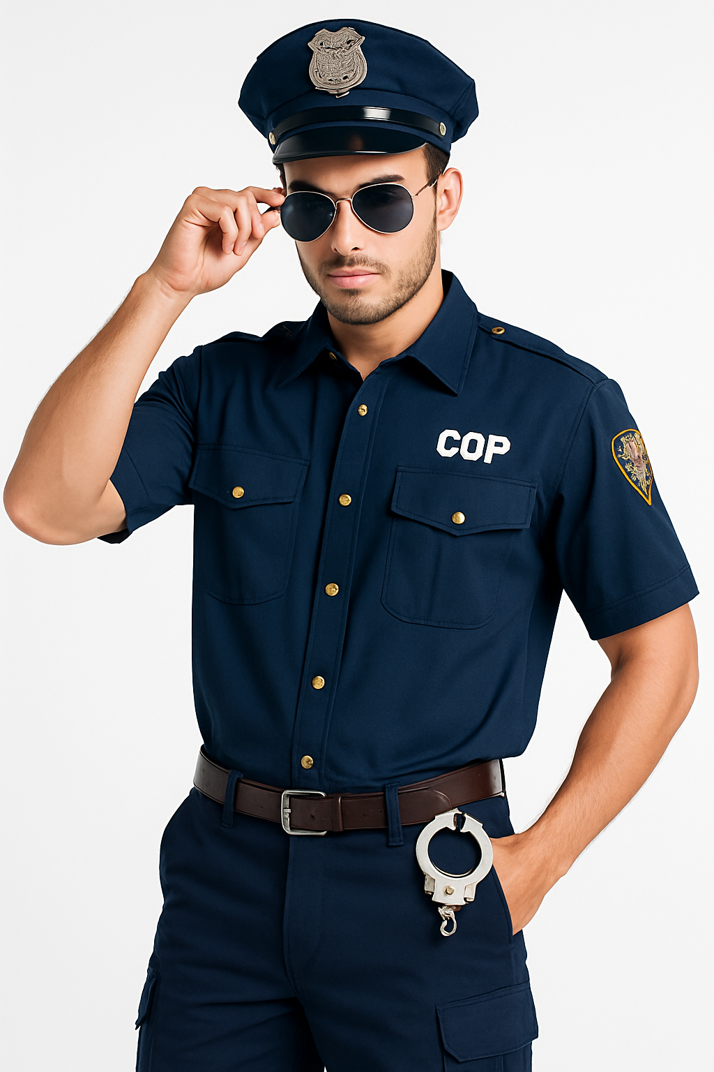 Men's Plus Size Short Sleeve Police Costume Shirt