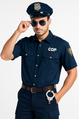 Men's Plus Size Short Sleeve Police Costume Shirt