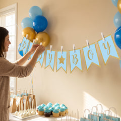 "Baby Boy" Glitter Clothespin Pennant Banner