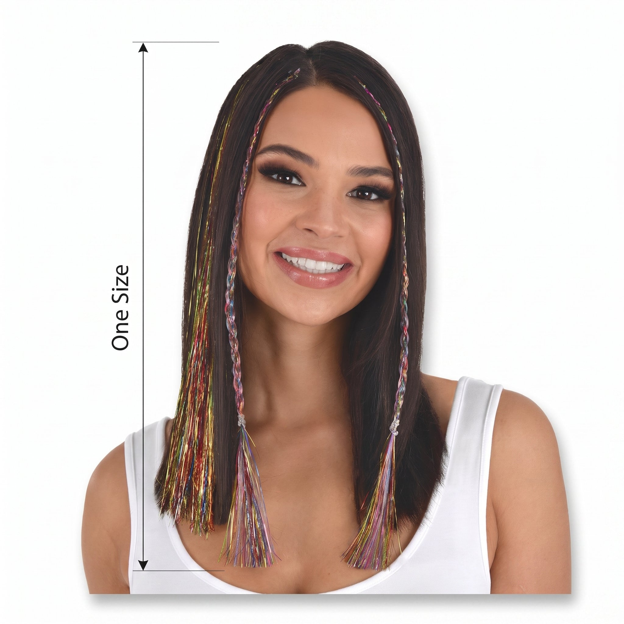 Vibrant Rainbow Tinsel Hair Extensions