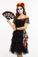Day of the Dead Sugar Skull Fan with Lace Trim