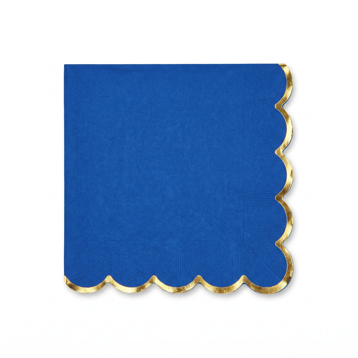 Royal Blue Scalloped Beverage Napkins with Gold Stamp - 5 In. X 5 In.