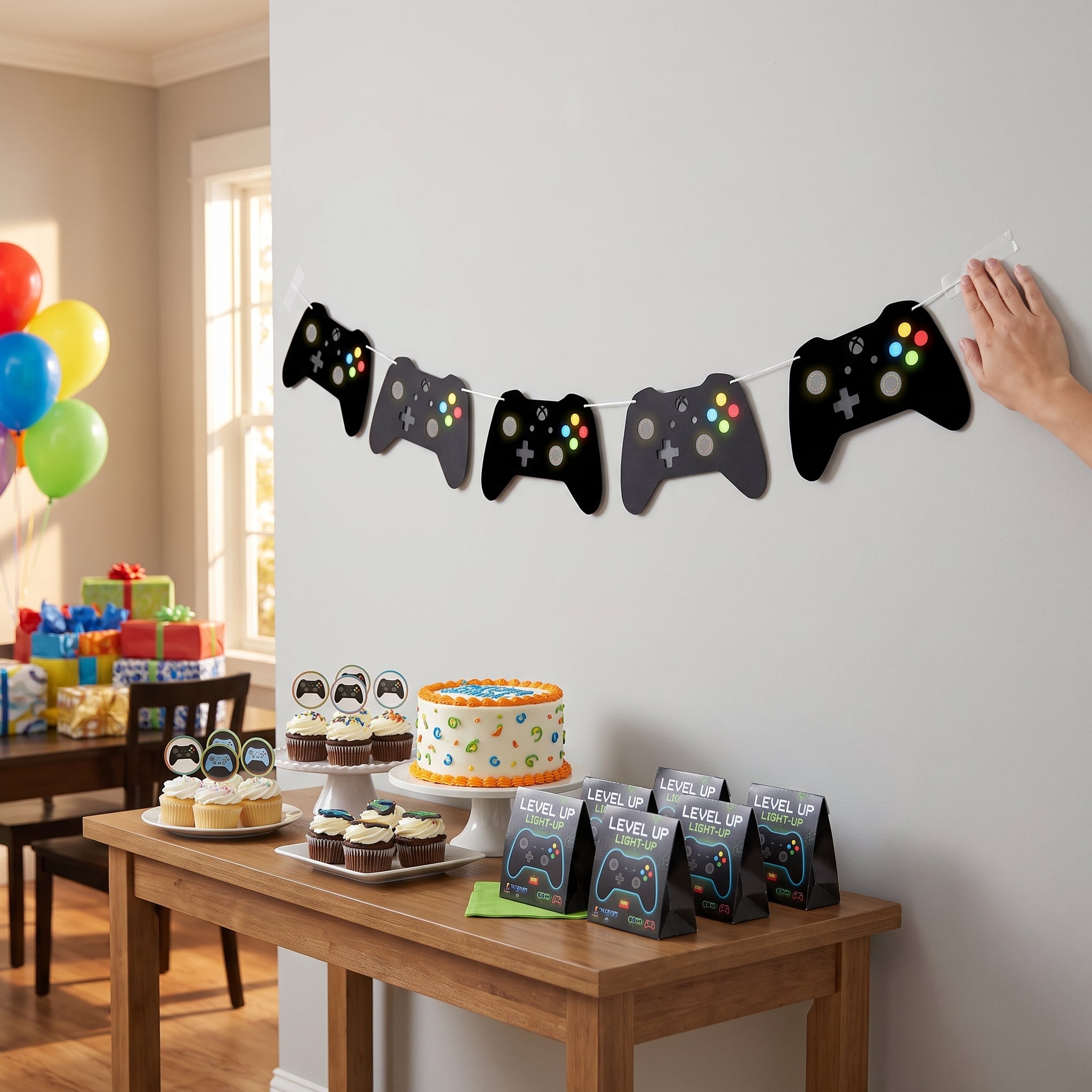 Level Up Light-Up Game Controller Banner for Kids' Birthday Parties