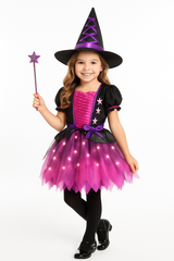 Kids' Light-Up Sparkle Witch Costume with Wand and Hat
