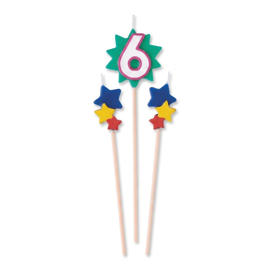 Star Birthday Toothpick Candle Set - Number 6