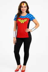 Women's Wonder Woman Superhero Costume T-Shirt - Red/Blue