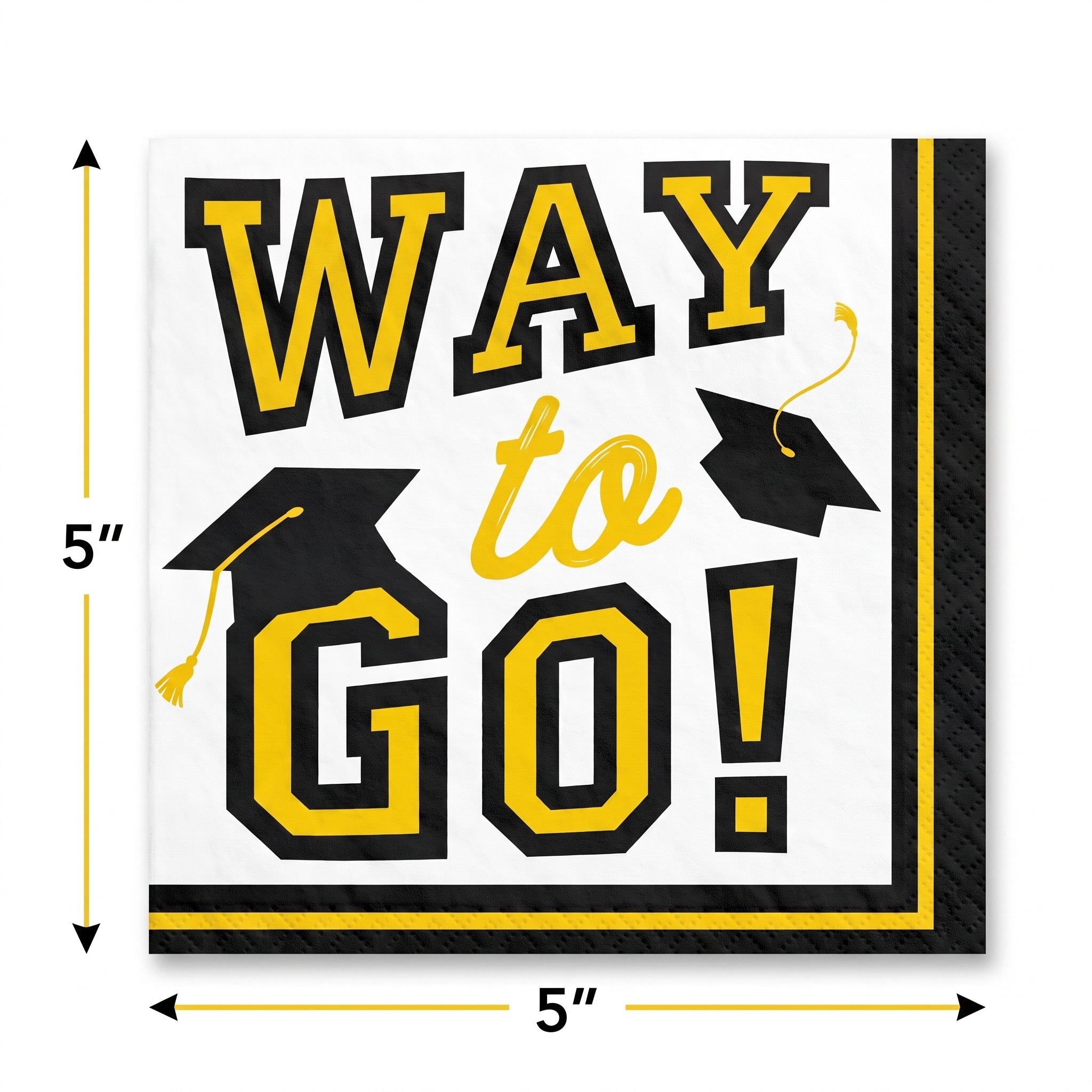 "Way to Go!" Yellow Graduation Beverage Napkins - 40 Pack - 5 In. X 5 In.
