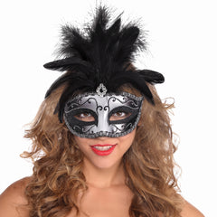 Elegant Silver Feather Dominance Masquerade Mask