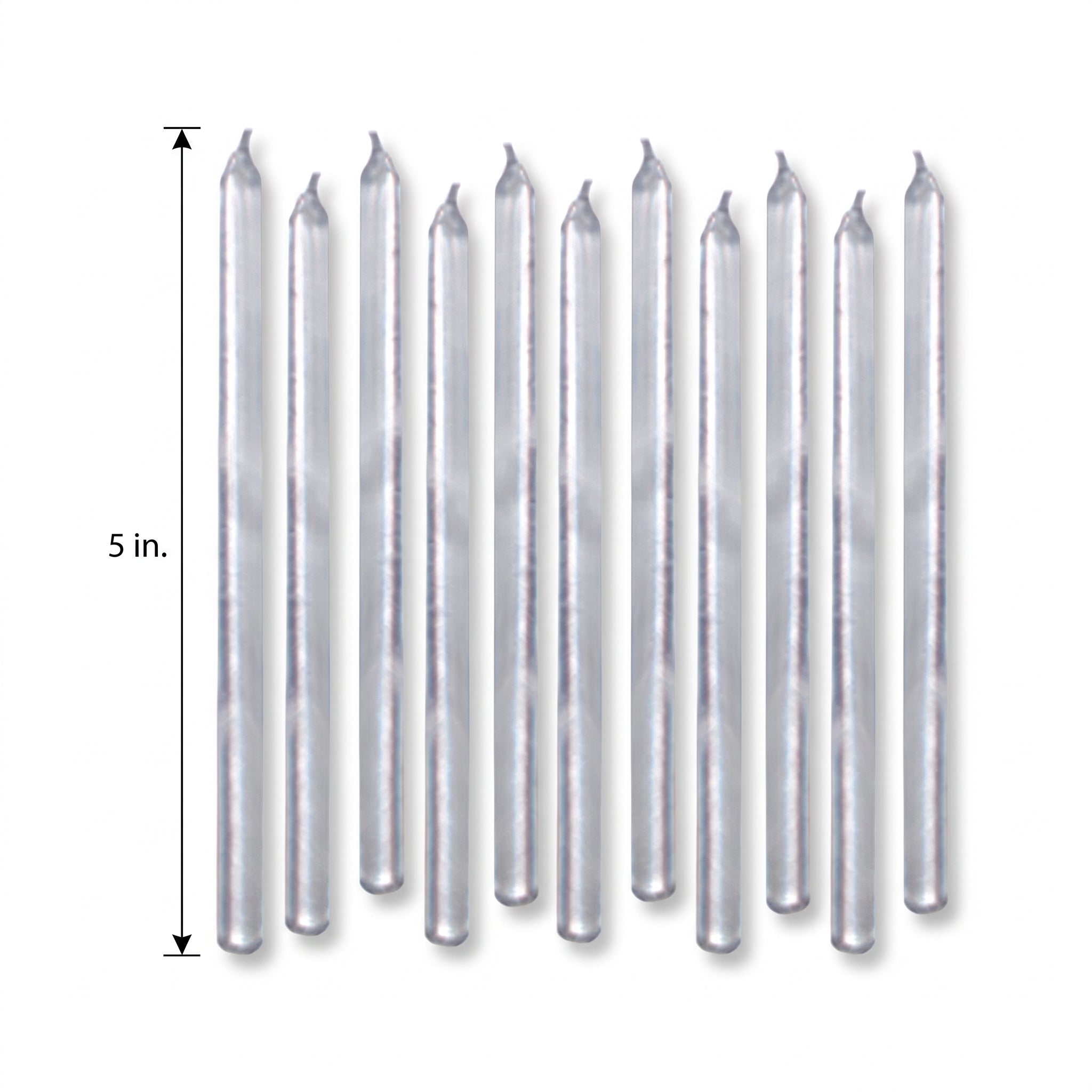 Elegant Silver Tall Birthday Candles, 5-Inch, 12-Pack