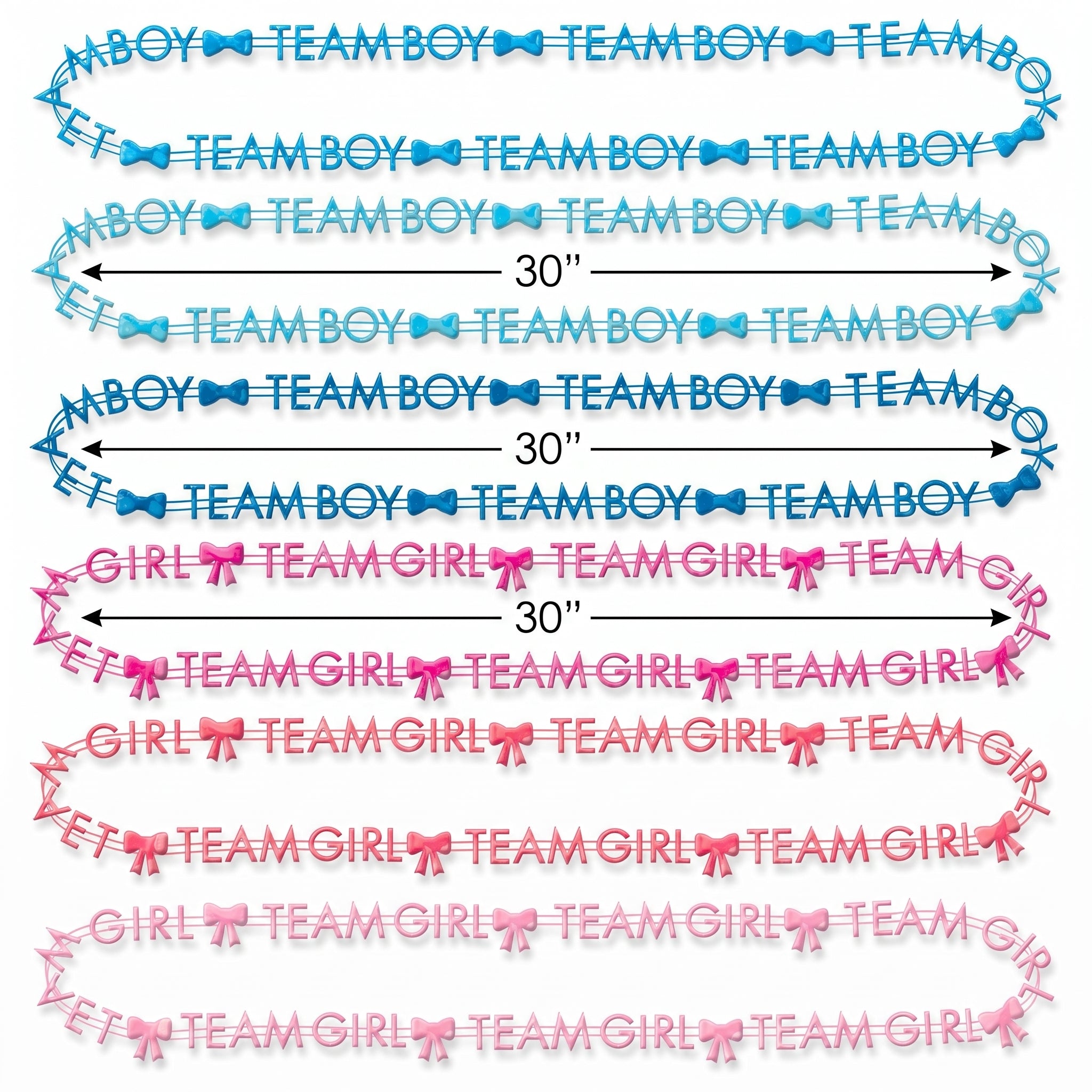 Gender Reveal "Team Boy" & "Team Girl" Bead Necklaces - 10 Pack