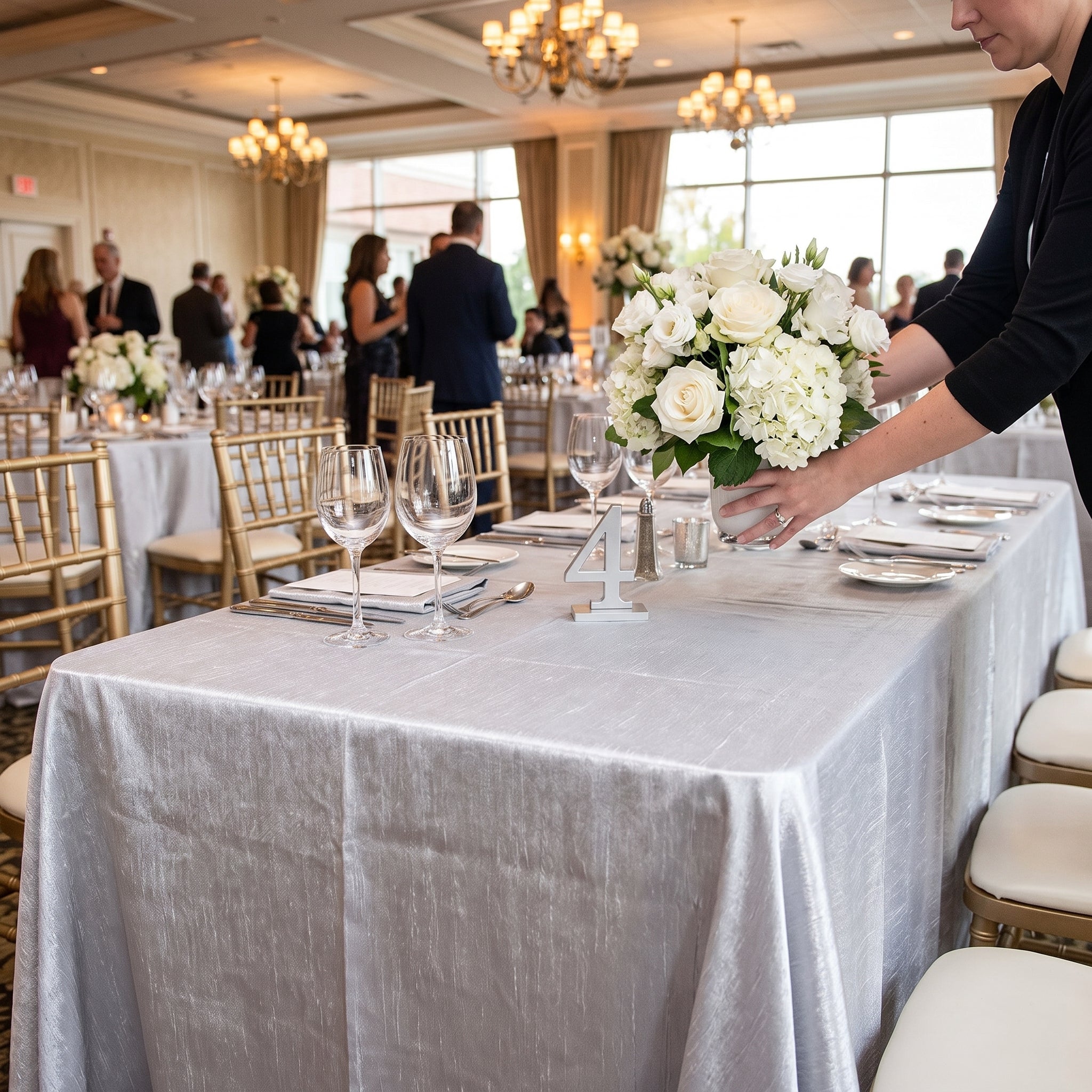 Elegant Silver Fabric Table Cover - 60" x 104"