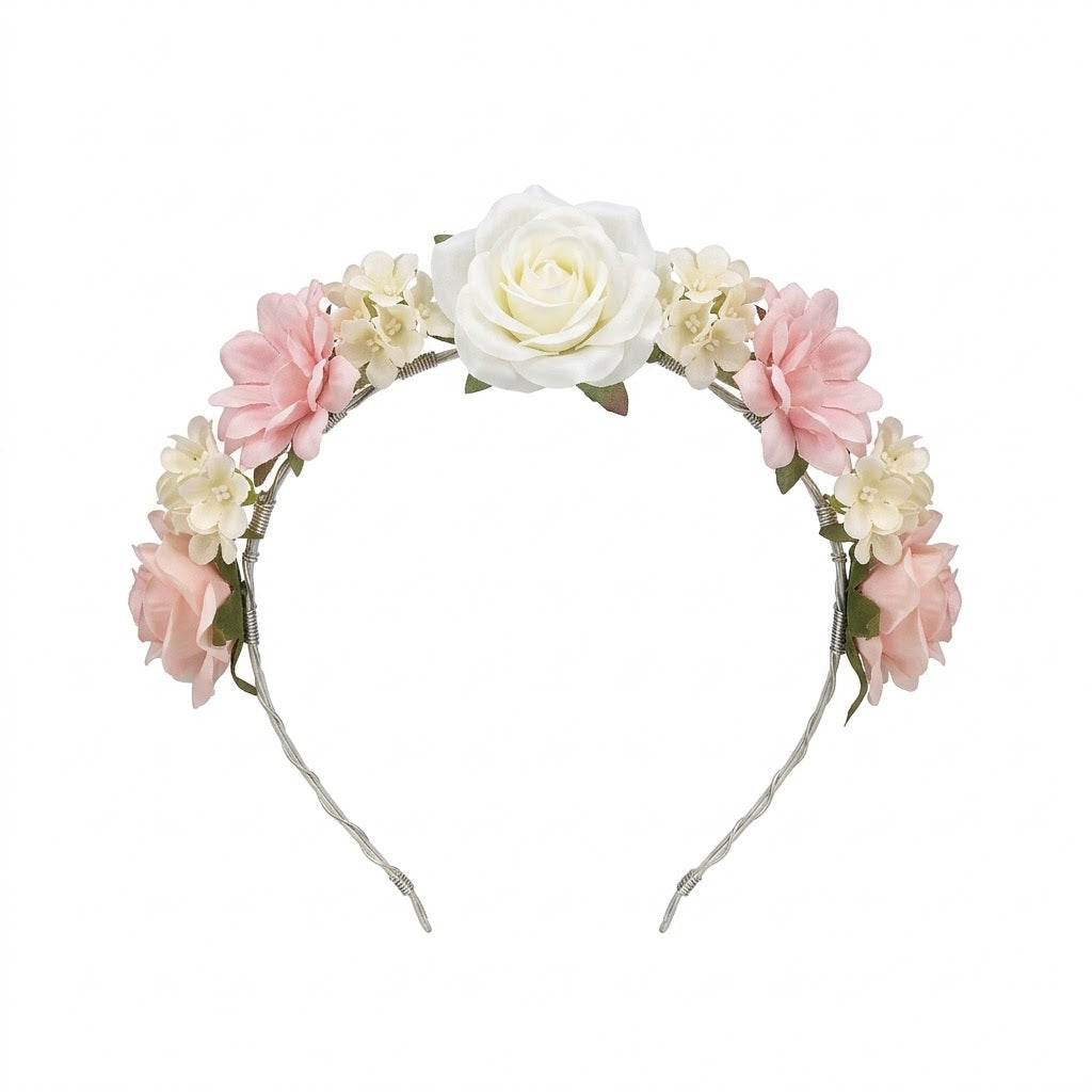 Pink and White Flower Girl Head Wreath for Weddings
