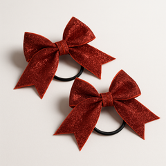 Glittery Red Bow Hair Ties - Set of 2