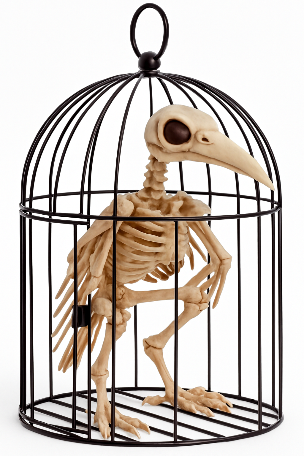 Spooky Skeleton Crow in Cage Halloween Decoration
