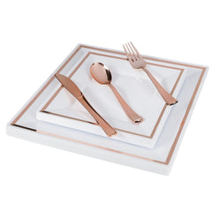 60 Piece Rose Gold Square Plates Set | 7.25 In. & 10 In.