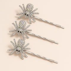 Sparkling Rhinestone Spider Bobby Pin Set - 3 Pack