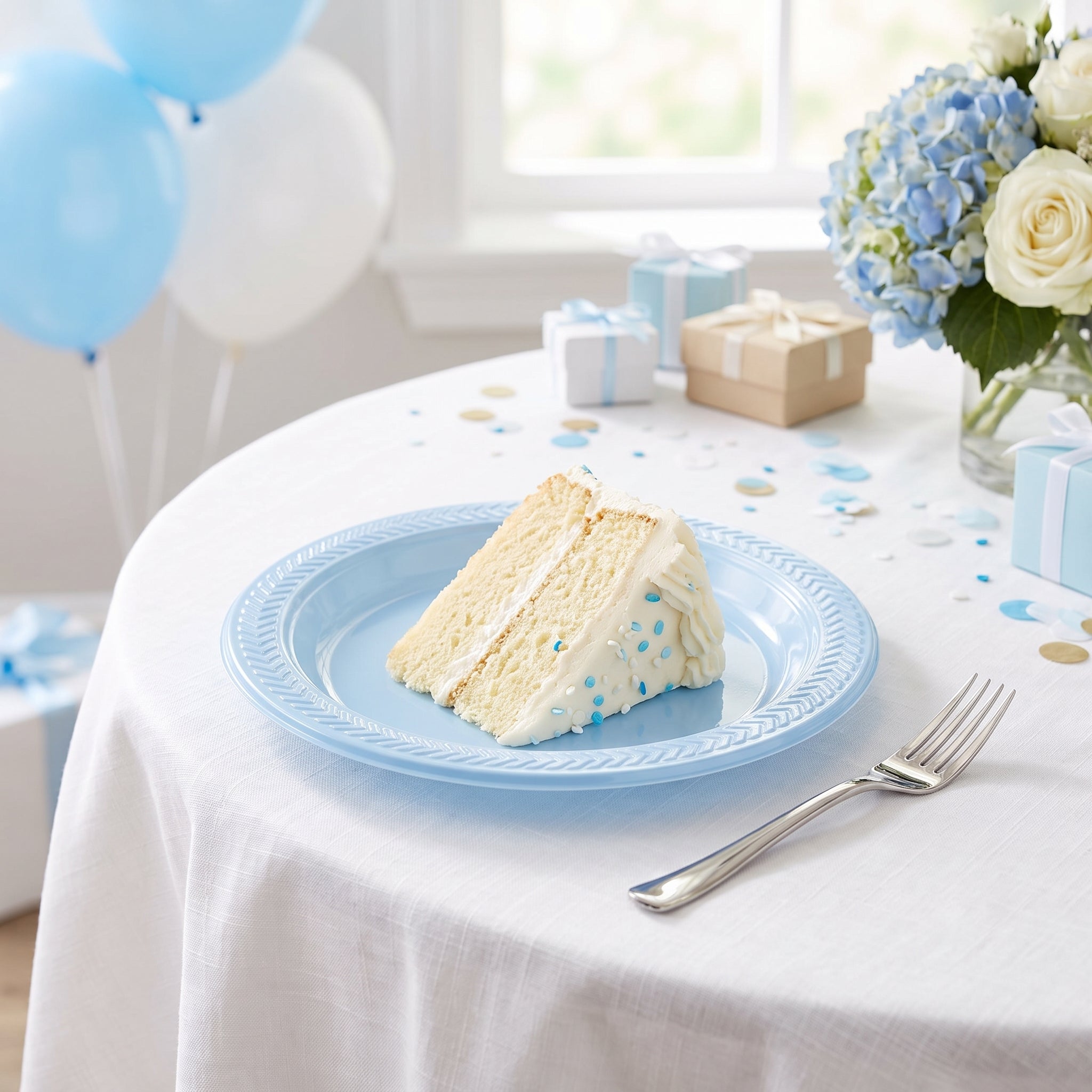 Pastel Blue Plastic Dessert Plates - 7 In. | 20 Count