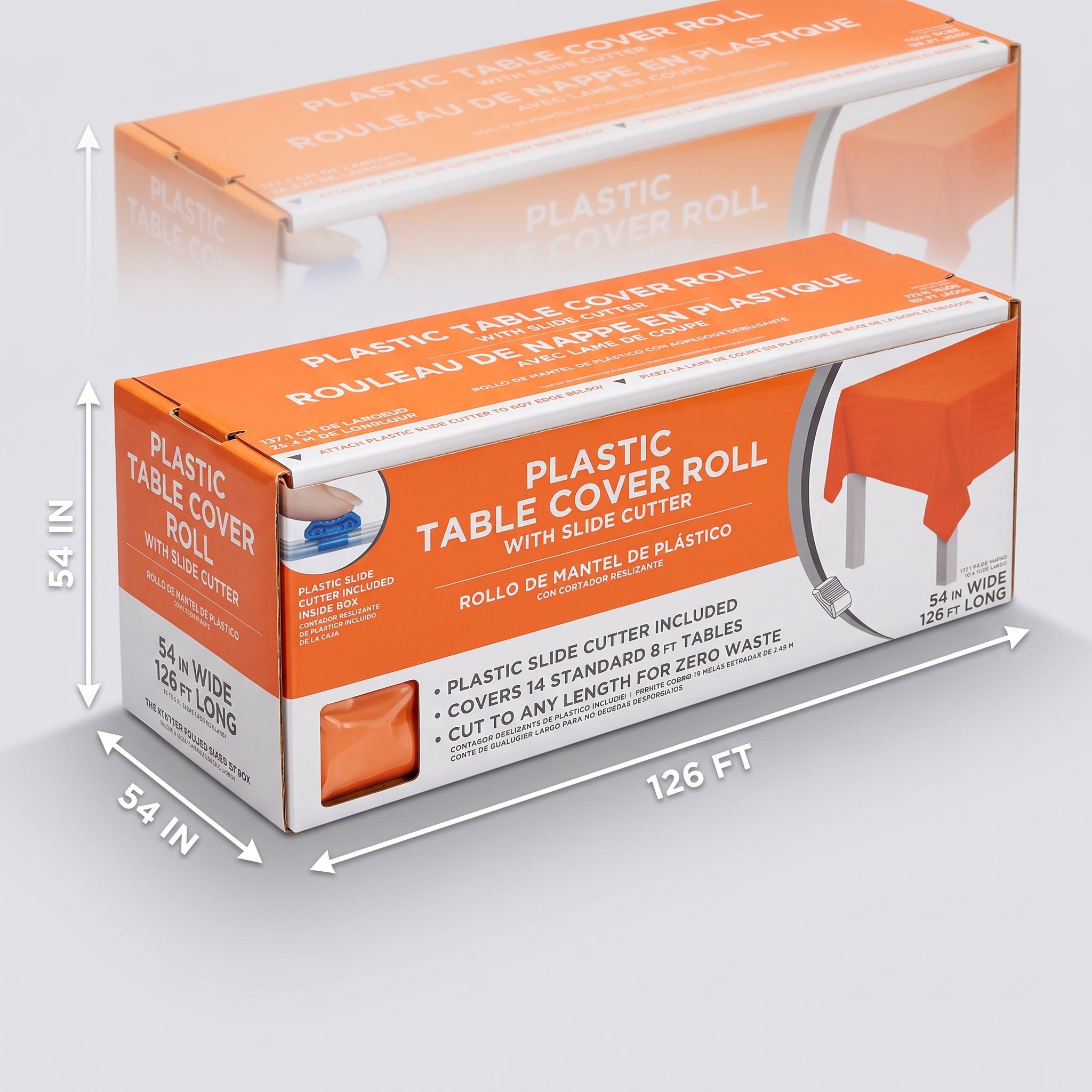 Orange Plastic Table Cover Roll with Cutter - 54 x 126 ft