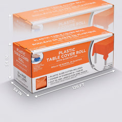Orange Plastic Table Cover Roll with Cutter - 54 x 126 ft