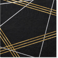 Geometric Gold & Silver Hot Stamped Beverage Napkins - 5 In. X 5 In.