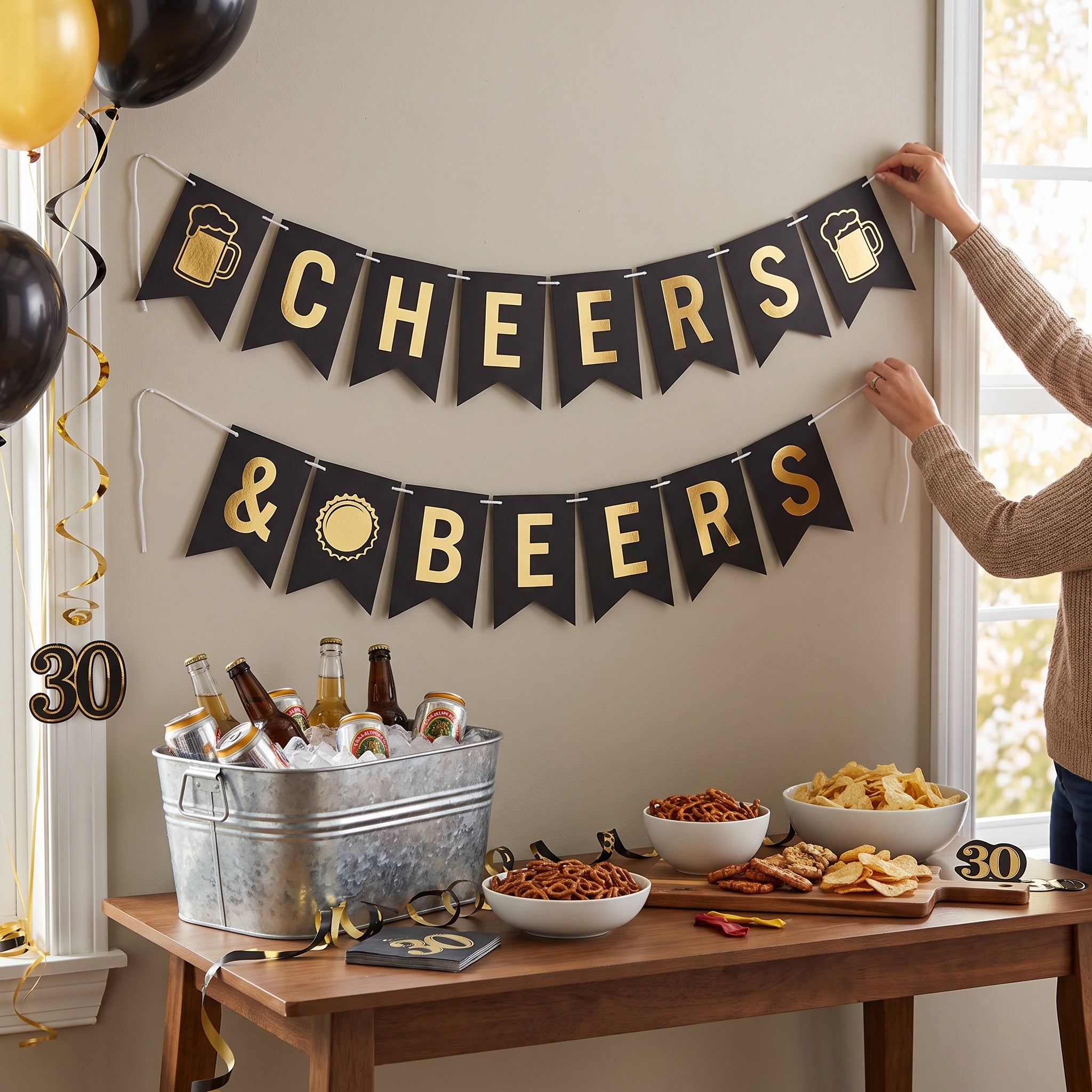 "Cheers & Beers" Birthday Pennant Banner Set
