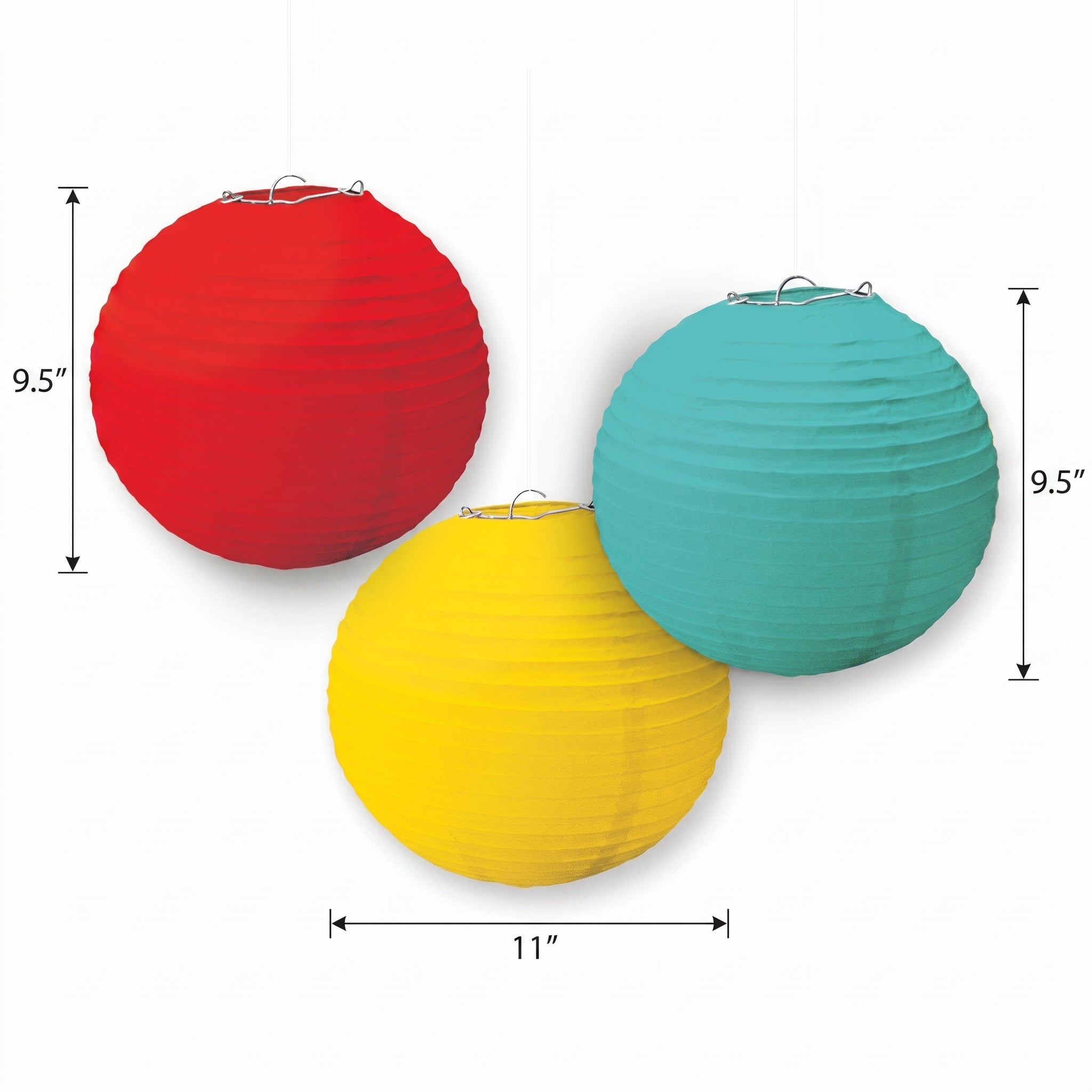 Vibrant Rainbow Round Paper Lanterns, 11-inch, 3-Pack