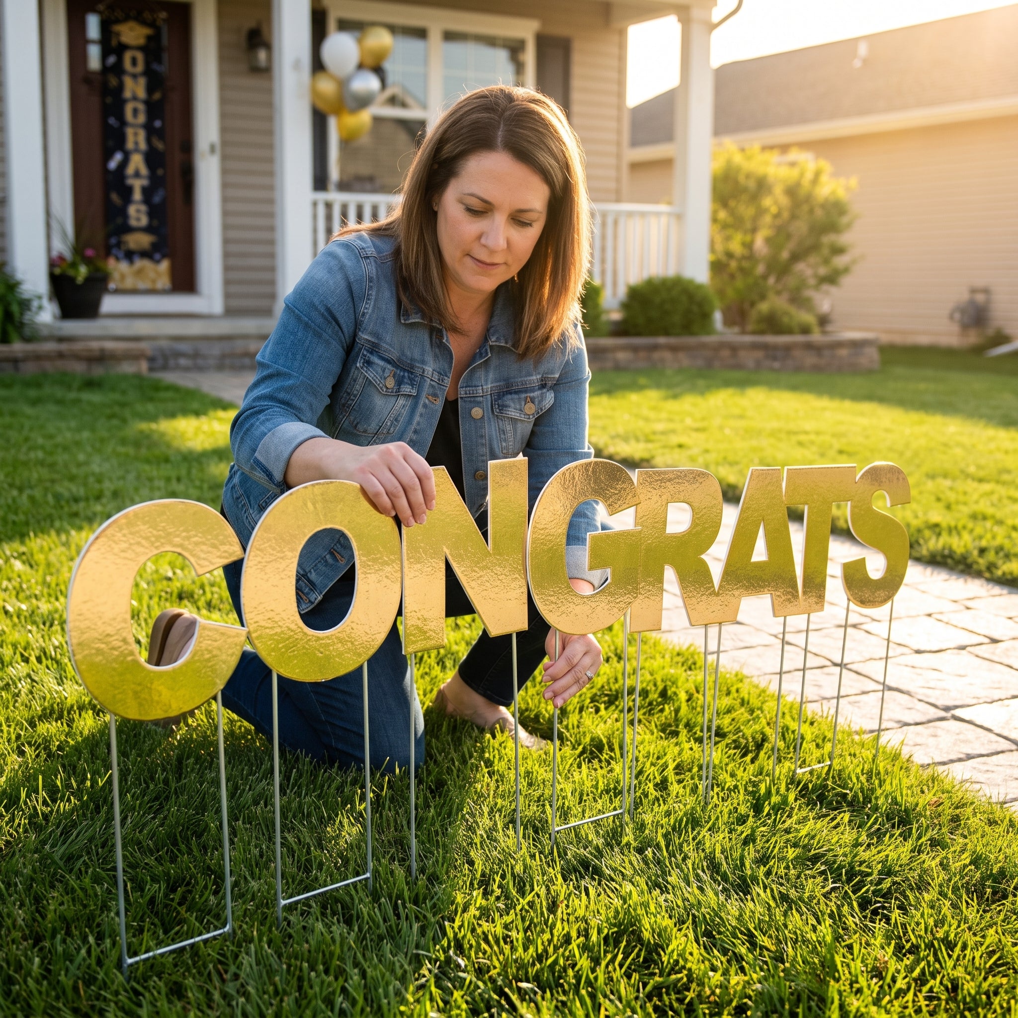Metallic Gold "Congrats" Outdoor Yard Sign Set