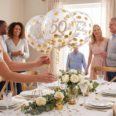 Golden Age 50th Birthday Confetti Latex Balloons, 12-inch, 6-Pack