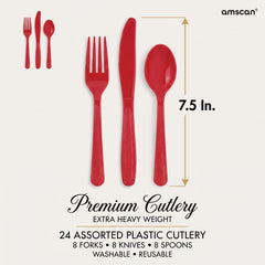 Vibrant Red Heavyweight Plastic Cutlery - 7.5 in. - 24 Count