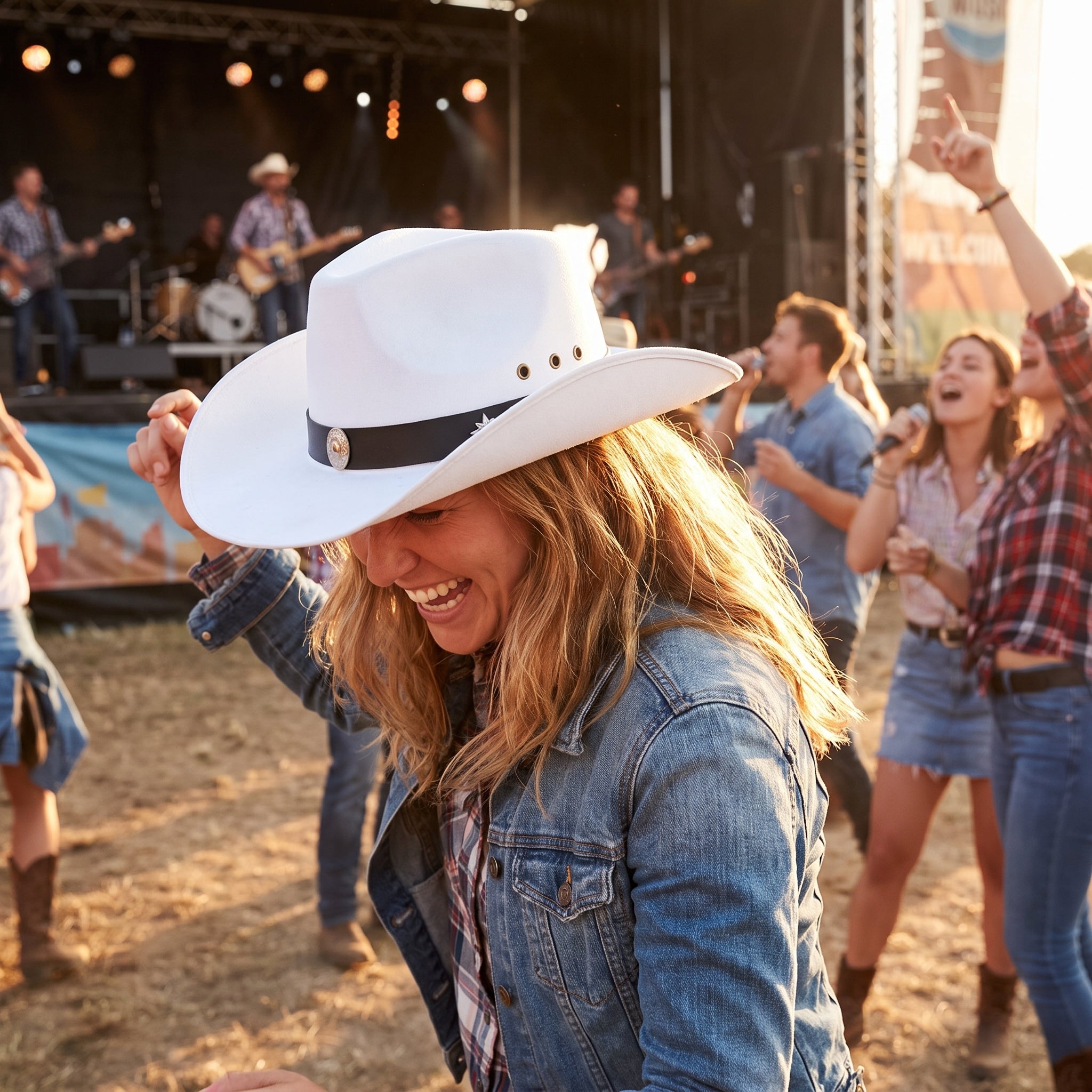 White Cowboy Hat with Studded Band - Classic Western Costume Accessory
