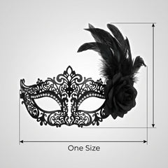 Black Filigree Feather Masquerade Mask with Rhinestone Accents