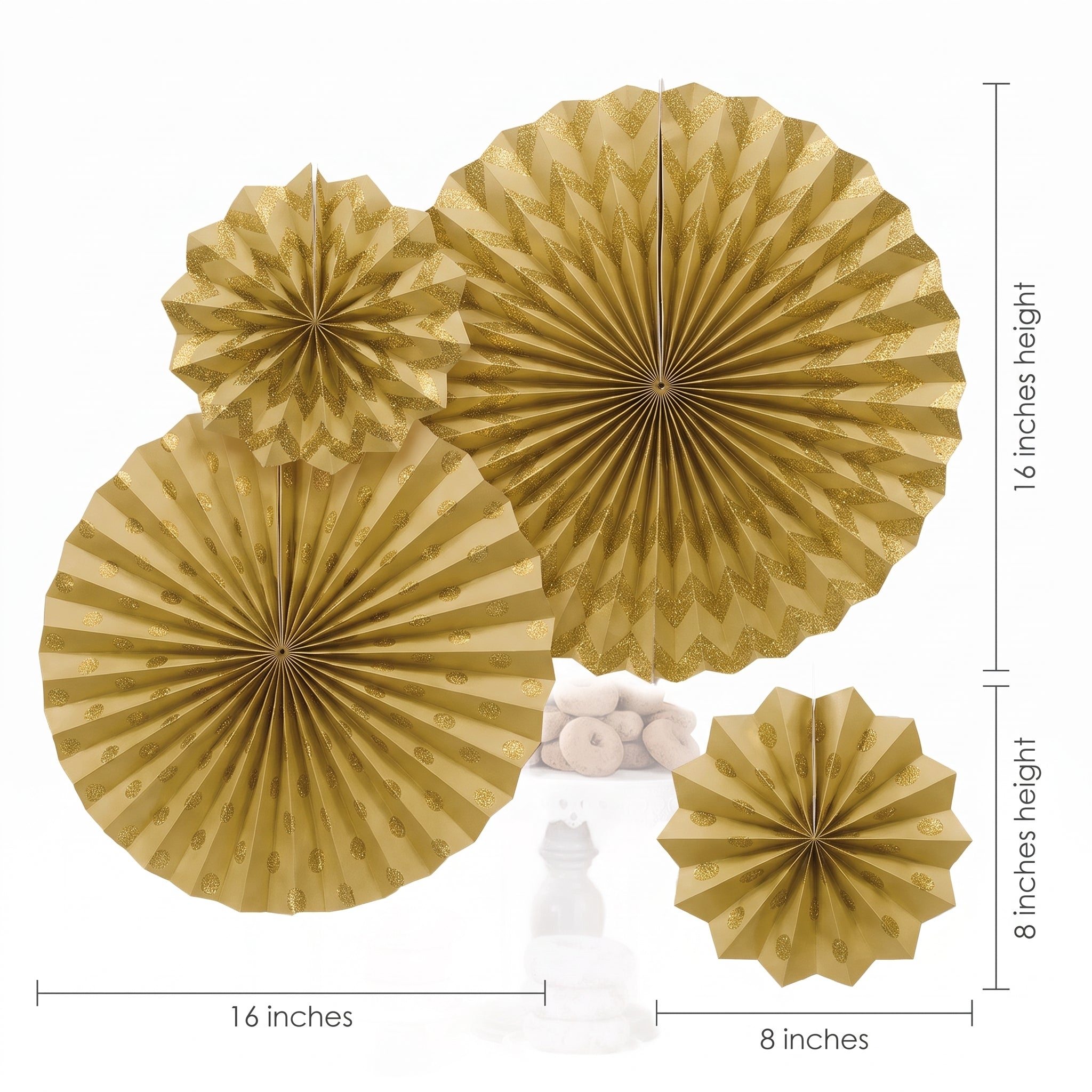 Gold Glitter Paper Fan Decorations - Set of 4