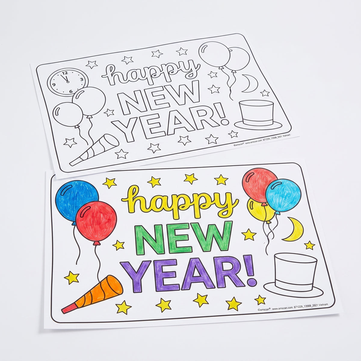 "Happy New Year" Coloring Paper Placemats - 24 Pack
