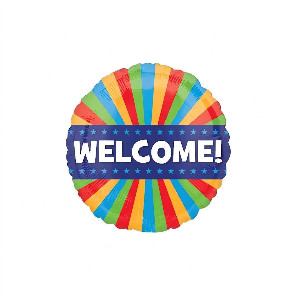 "Welcome" Rainbow Foil Balloon - 18" Metallic Mylar