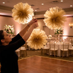 Gold Tulle Fluffy Pom Pom Decorations - 3 Pack