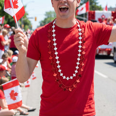 Canada Day Maple Leaf Bead Necklaces, Red & White, 3-Pack
