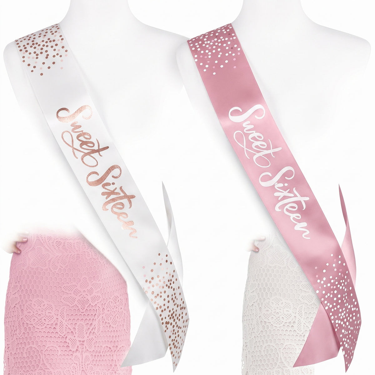 Elegant Reversible Sweet Sixteen Birthday Sash - Pink and White