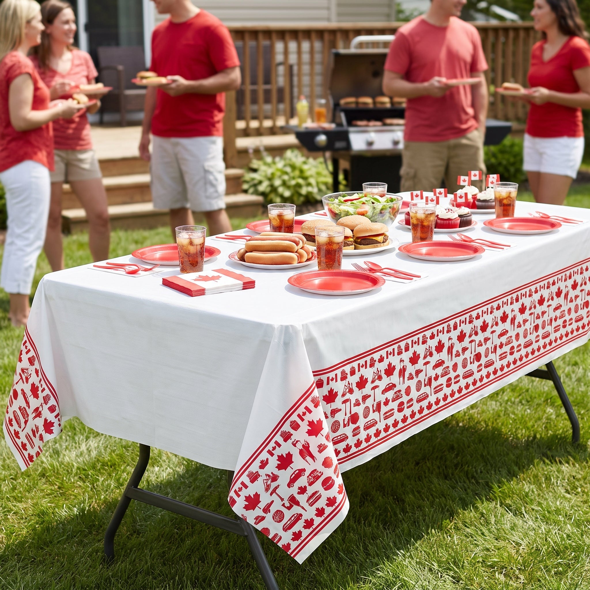 Canada Day Plastic Table Cover - Reusable Patriotic Design, 54x84 in