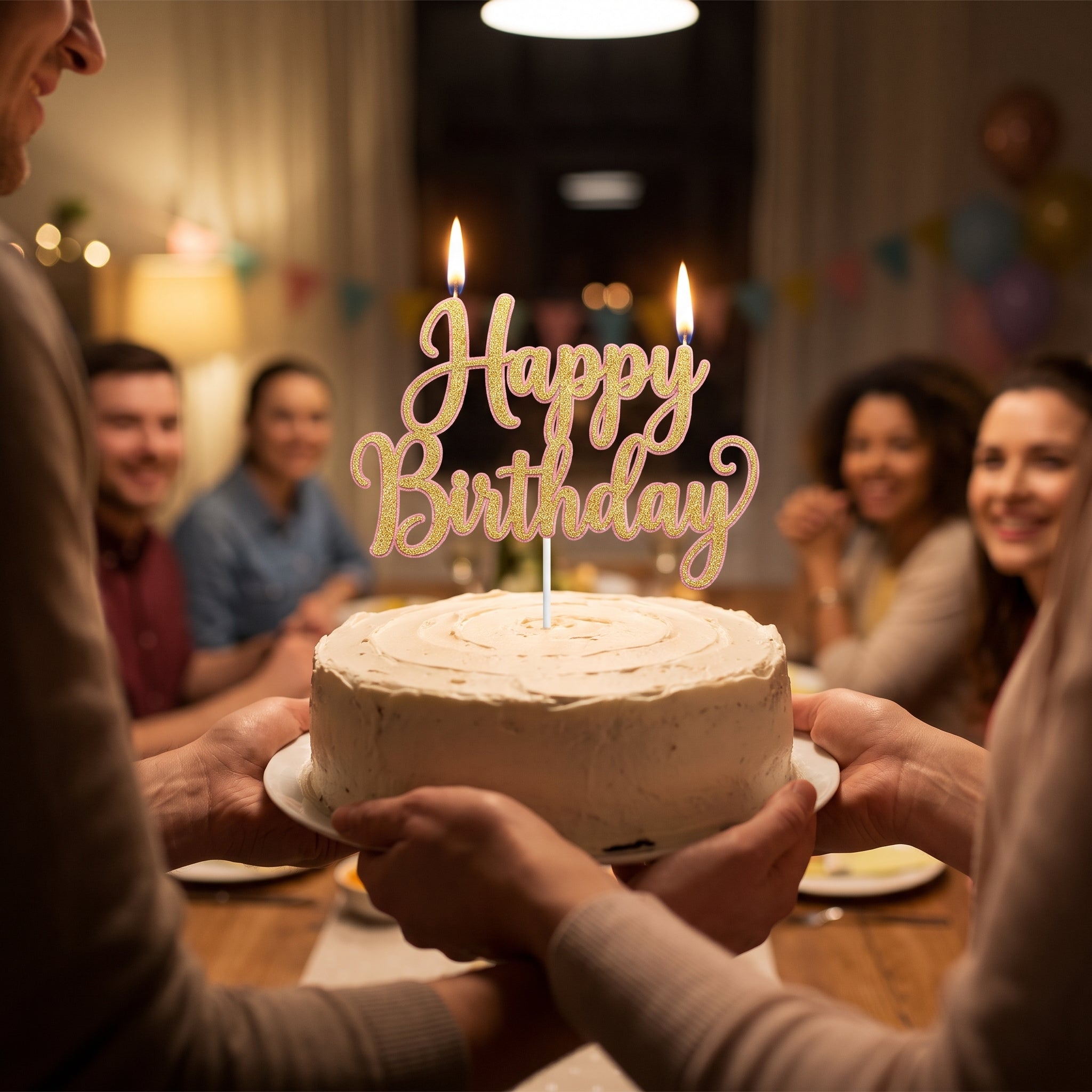 Glittered "Happy Birthday" Cake Topper Candle Pick