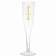 Metallic Gold "Bubbly" Plastic Champagne Flutes - 5.5 oz, Pack of 8