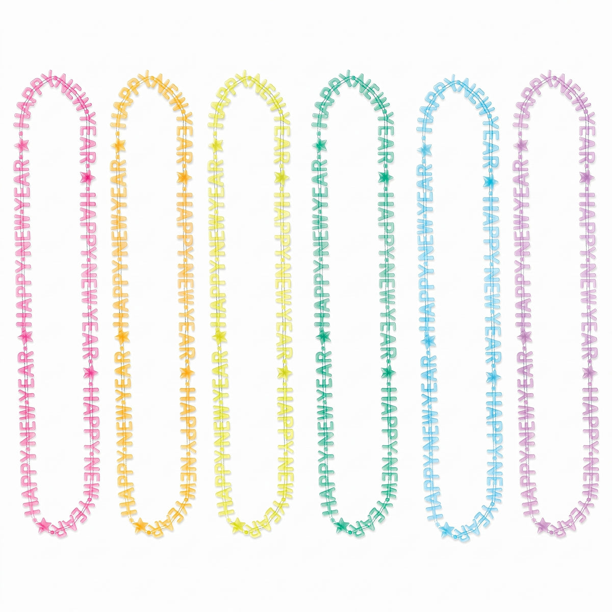 "Happy New Year" Glow-in-the-Dark Necklace Set - Multi-Colored, 6-Pack