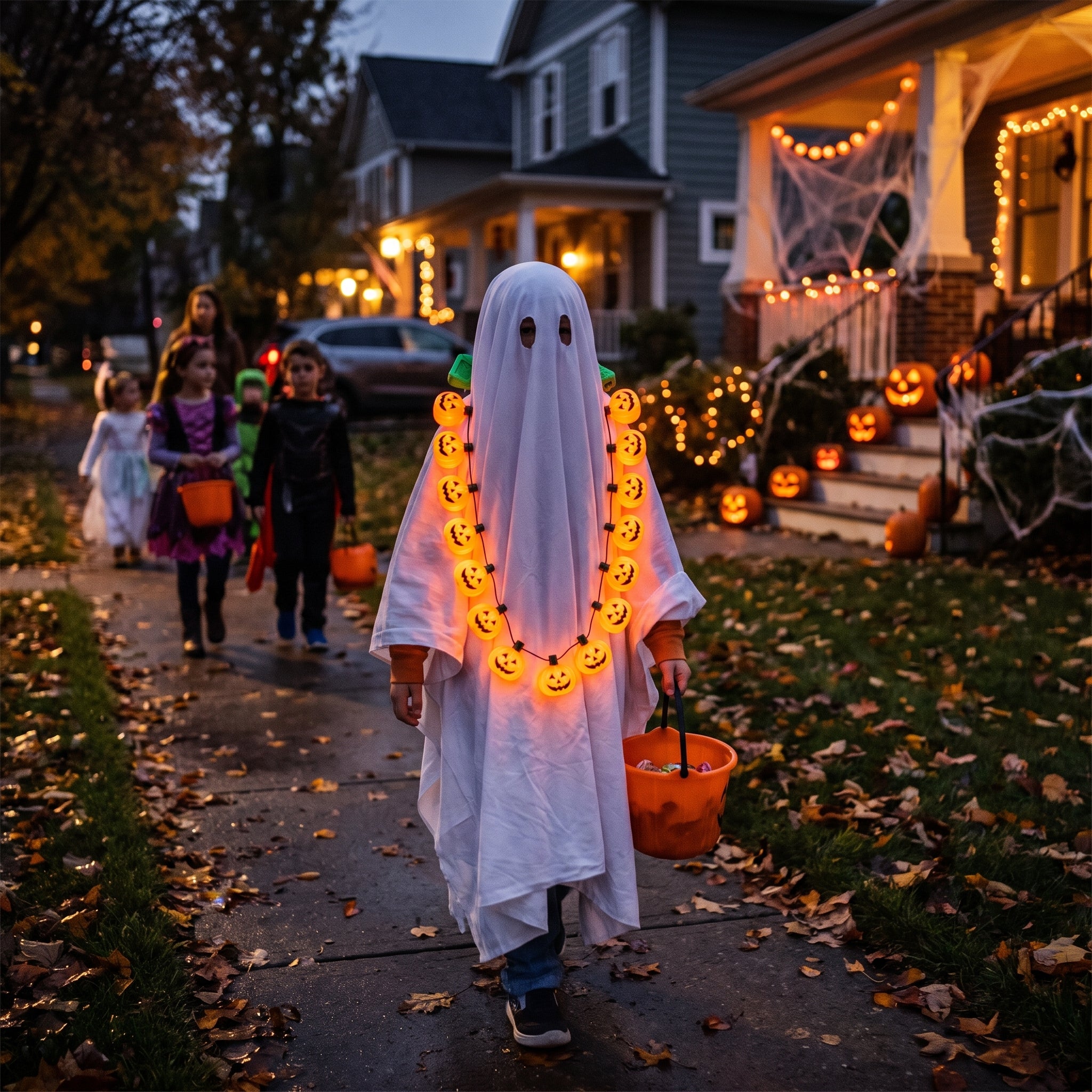 Light-Up Pumpkin Halloween Necklace