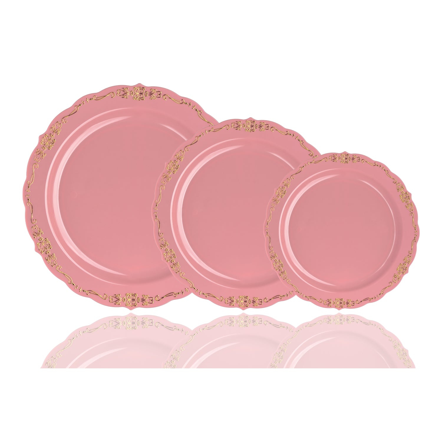 9 In. Pink/Gold Victorian Design Plates | 20 Count