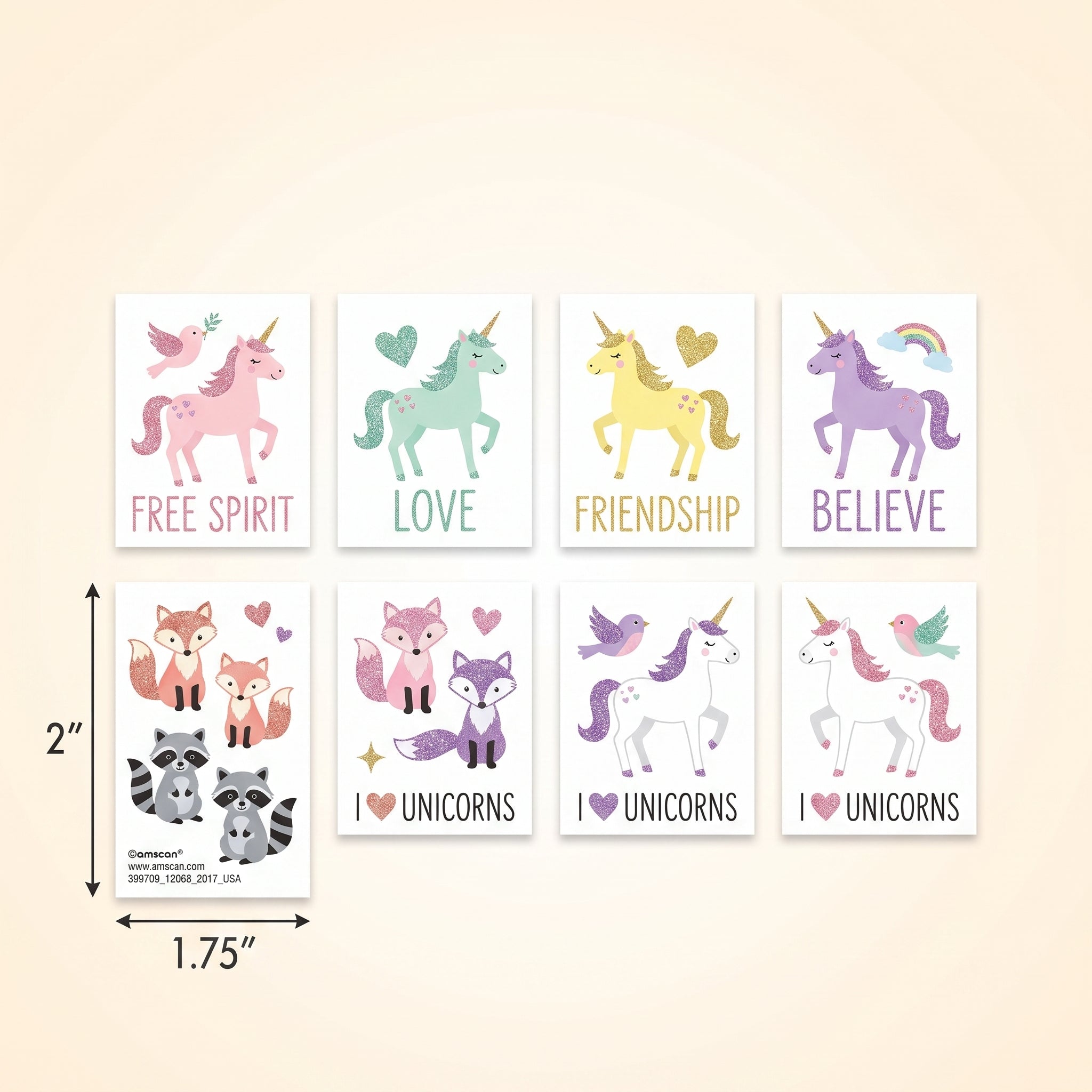 Magical Unicorn Glitter Tattoos - 8 Piece Set