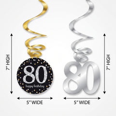 Sparkling Celebration 80th Birthday Swirl Hanging Decorations