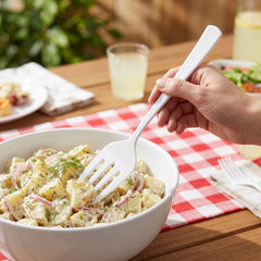 White Plastic Serving Forks 9.75 in. - Heavyweight Disposable Forks with Elegant Glossy Finish, Durable White Plastic Cutlery for Catering, Parties, Weddings