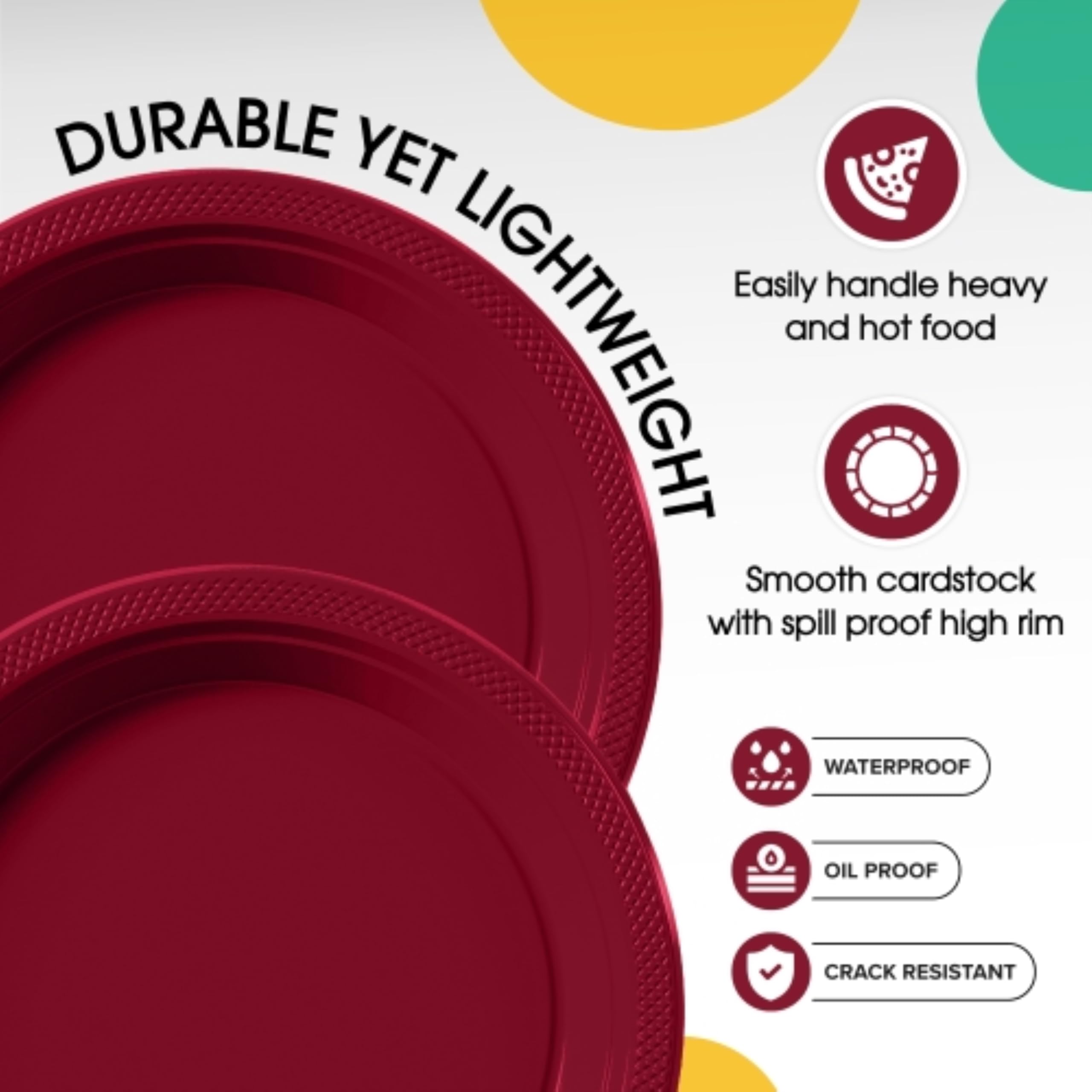 9 In. Burgundy Plastic Plates | 100 Count